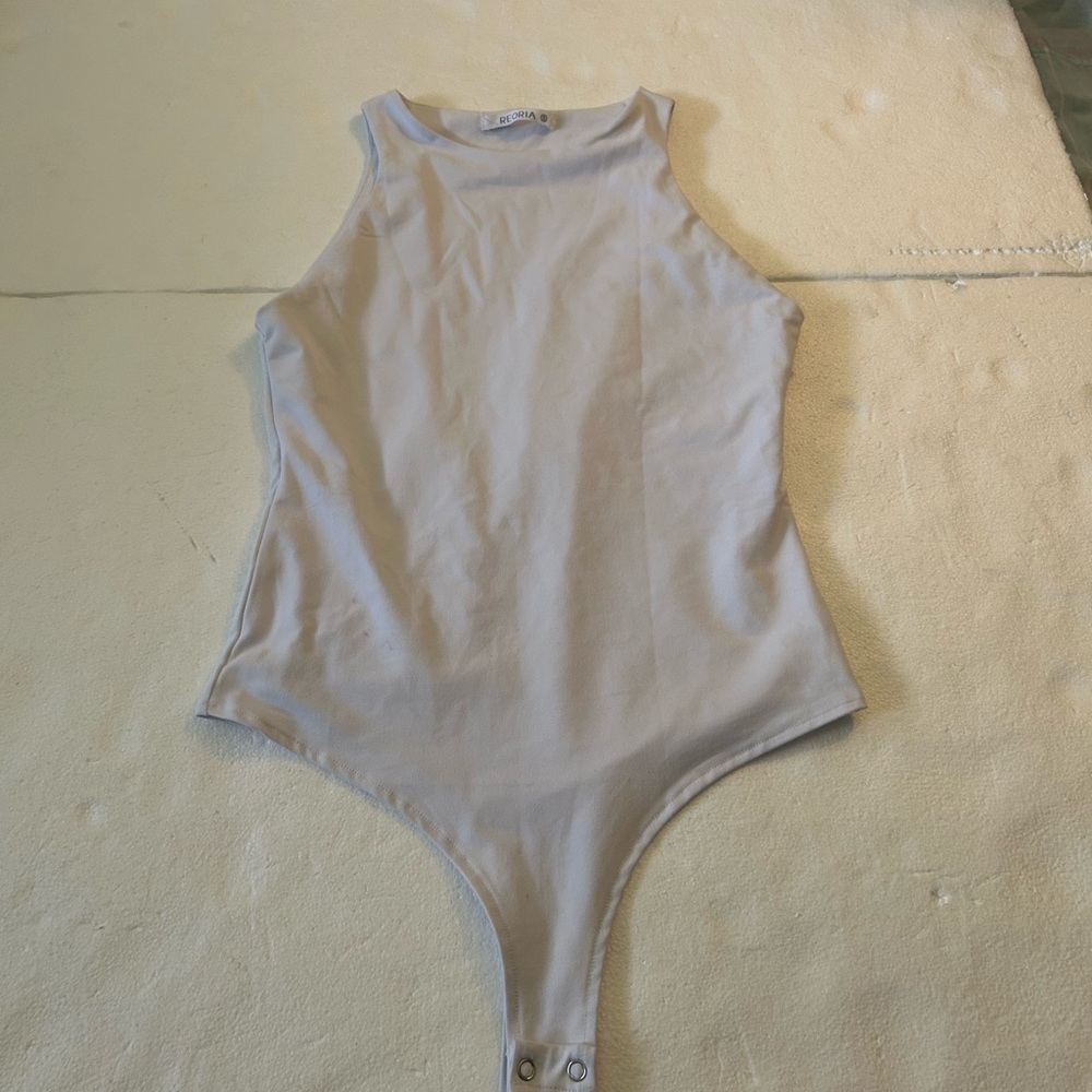Reoria white high neck sleeveless bodysuit tank top - Picture 8 of 12